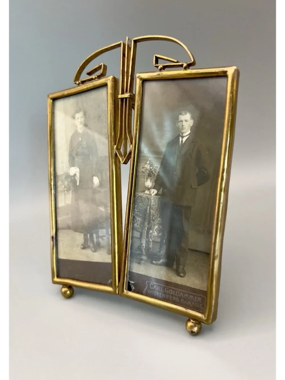 Antique Louis XVI Gilt Brass Double Picture Frame German Portraits Wittenberg